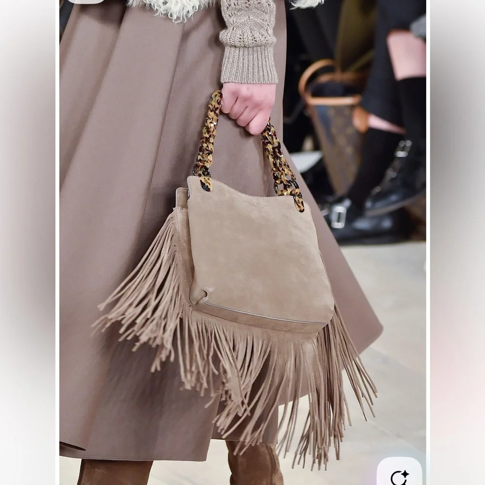 Lauren Ralph Lauren Beige Suede Fringe Shoulder Bag - Picture 4 of 10